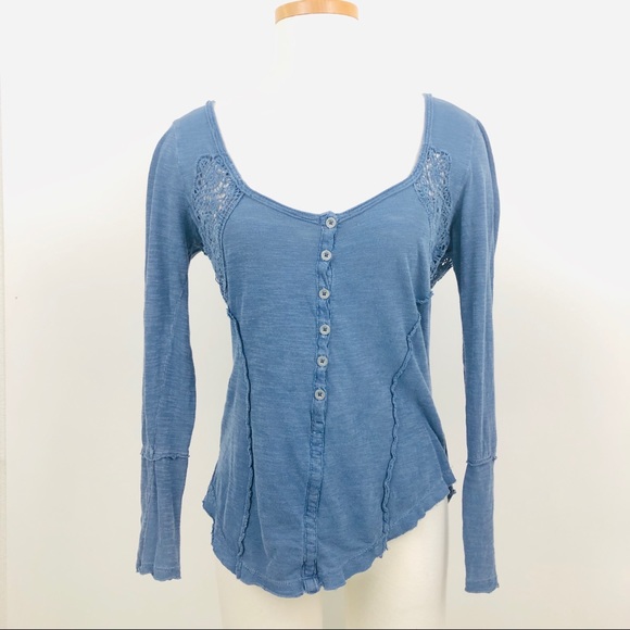 [Free People] Blue Keepsake Slub Henley - Picture 2 of 8